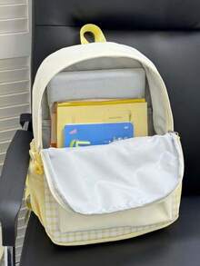 New Stylish High-Quality Plaid Pattern Large Capacity Fashionable Backpack Suitable For Various Occasions - Yellow - View 6