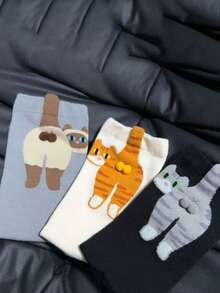 1/4 双趣味男士袜子，猫狗铃铛图案，卡通图案，个性时尚袜子 - 彩色 - 查看 10