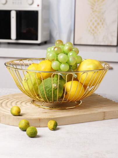 1pc Luxury Fruit Basket, Round Hollow Large Capacity Design, Quick Drainage, Modern Creative Decor For Living Room Coffee Table, Durable Home Accessory Snack Tray