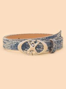 1条女士新款时尚闪亮星星休闲PU皮腰带，适合搭配牛仔裤、连衣裙，四季皆宜 - 星星扣 - 查看 8