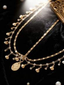 1件装 女孩合金水钻镶嵌贝壳多层流苏几何链条贝壳发箍 - 金色 - 查看 6