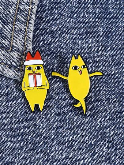 趣味黄色猫咪珐琅胸针 | 猫咪表情包 & 圣诞礼物猫咪胸针 | 可爱搞怪动物徽章，可别在夹克、包包上，亦可作为节日礼物