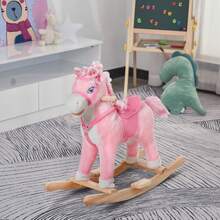 Cute Pink Plush Rocking Horse, Interactive Ride-On Toy With Sounds & Swinging Tail, Ideal Birthday Gift For Toddlers 3+ - Pink - View 8