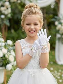 1 Pair 3-10Y Kids Satin Smooth Elastic Bow Gloves - Satin Flower Girl Gloves For Girls Pageant, Ballet Recital, Princess Birthday & Wedding, Ultra Soft - 1Pair - View 8