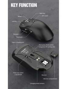 X11 Lightweight Wireless Gaming Mouse, With RGB Charging Base, 3 Modes: 2.4G/USB-C Wired/Bluetooth, 22000 DPI, PAW3311 Optical Sensor, HUYU Switches, 5 Programmable Buttons, For PC/Christmas Gift/New Year 2026 Festival/Christmas Decoration/Christmas Edition Children's Gift/Family Gift/Year-End - 白色 - 查看 6