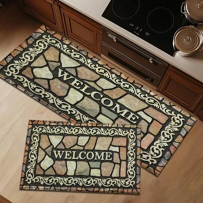 1 pezzo Tappeto stampato in stile industriale, zerbino in finta lana - altamente assorbente, facile da pulire, adatto per la decorazione della casa, fattoria, ingresso, interno, stanza, cucina, sala da pranzo, piccolo ufficio/ufficio domestico, lavanderia, zerbino, tappetino da cucina, antiscivolo