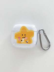 1个卡通星形图案透明可拆卸TPU蓝牙耳机保护套，带银色挂钩，兼容苹果蓝牙耳机（仅含耳机保护套，不含耳机） - 彩色 - 查看 3