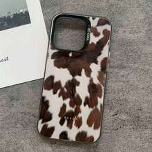 Cow Pattern 1pc Cow Print Pattern Designed High-Grade TPU Plating Protective Phone Case, Comfortable Grip, Lightweight, Retains Naked Phone Feel, Compatible With IPhone 17, 16, 15, 14, A05, A14, A34, A55, S20, S23, S25, Compatible With Redmi 12, 13C, Oppo A55, A35, A58, Vivo/Infinix Smart8 - Black - View 2