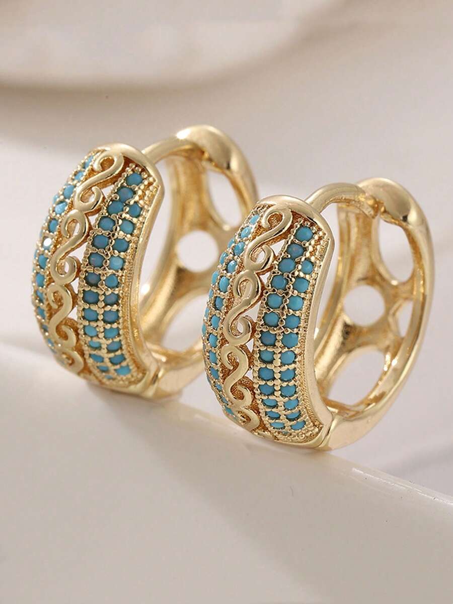 1对女士优雅仿绿松石圈形耳环，波西米亚风，饰以仿绿松石珠子，情人节礼物，派对及生日礼物 - 耳環 - 查看 1