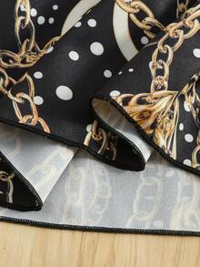 4-7 Years Old Girls' Off-Shoulder Strap Dress, Strap Shoulder Design Top Paired With Printed Skirt, Suitable For Summer Vacation, Festivals, Daily Wear - Black - View 7