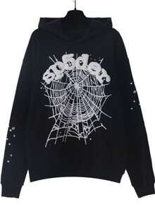 Autumn/Winter Clothing: Street-Style Hip-Hop Style Foam Spider Web Hooded Sweatshirt, Fashionable Sporty Hoodie. - 黑色 - 查看 11