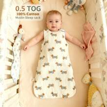 Túi ngủ mềm mại và thoáng khí 0.5 TOG | Túi ngủ không tay 100% cotton muslin cho trẻ sơ sinh, mùa xuân/hè, họa tiết gấu dễ thương, 0-18 tháng - Chó Dachshund - Xem 9