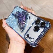耐摔防摔手機殼 適用於 iPhone 17 透明時尚電鍍吸震氣囊流沙蝴蝶支架手機殼 適用於 iPhone 17/6/7/8/X/XS/XR/11/12/13/14/15/16/16e, Galaxy S22/23/24/25/S24 FE/S25 EDGE, A04/05/06/A07/A14/A15/A16/A17/A24/A25/A34, Note 9/10/11/12/13, 9/10/12/13C 14C, MOTO, Honor X, HW, RENO C53 C55 - 藍色 - 查看 4