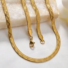 1pc Fashion Personality 18k Gold Plated Shining Snake Bone Texture Necklace Elegant Style Women Daily Commuting Dance Street Party Wear - Gold - View 4
