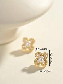 18K镀金优雅可爱铜耳环，适合日常佩戴和聚会场合 - 金色 - 查看 4