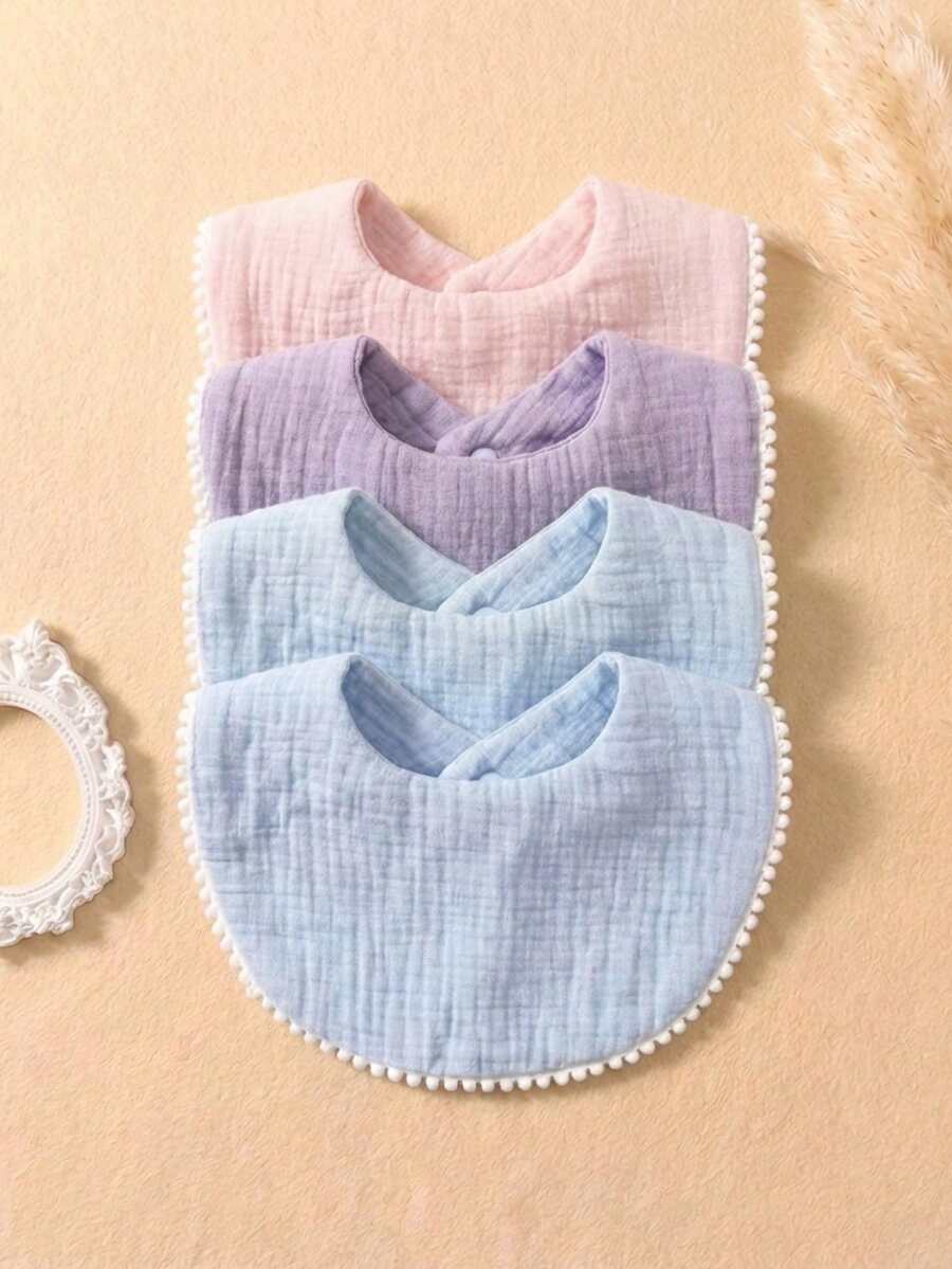 4pcs/Set Candy Color Cotton Gauze Cute Baby Bibs, Suitable For Daily Use - Multicolor - View 1
