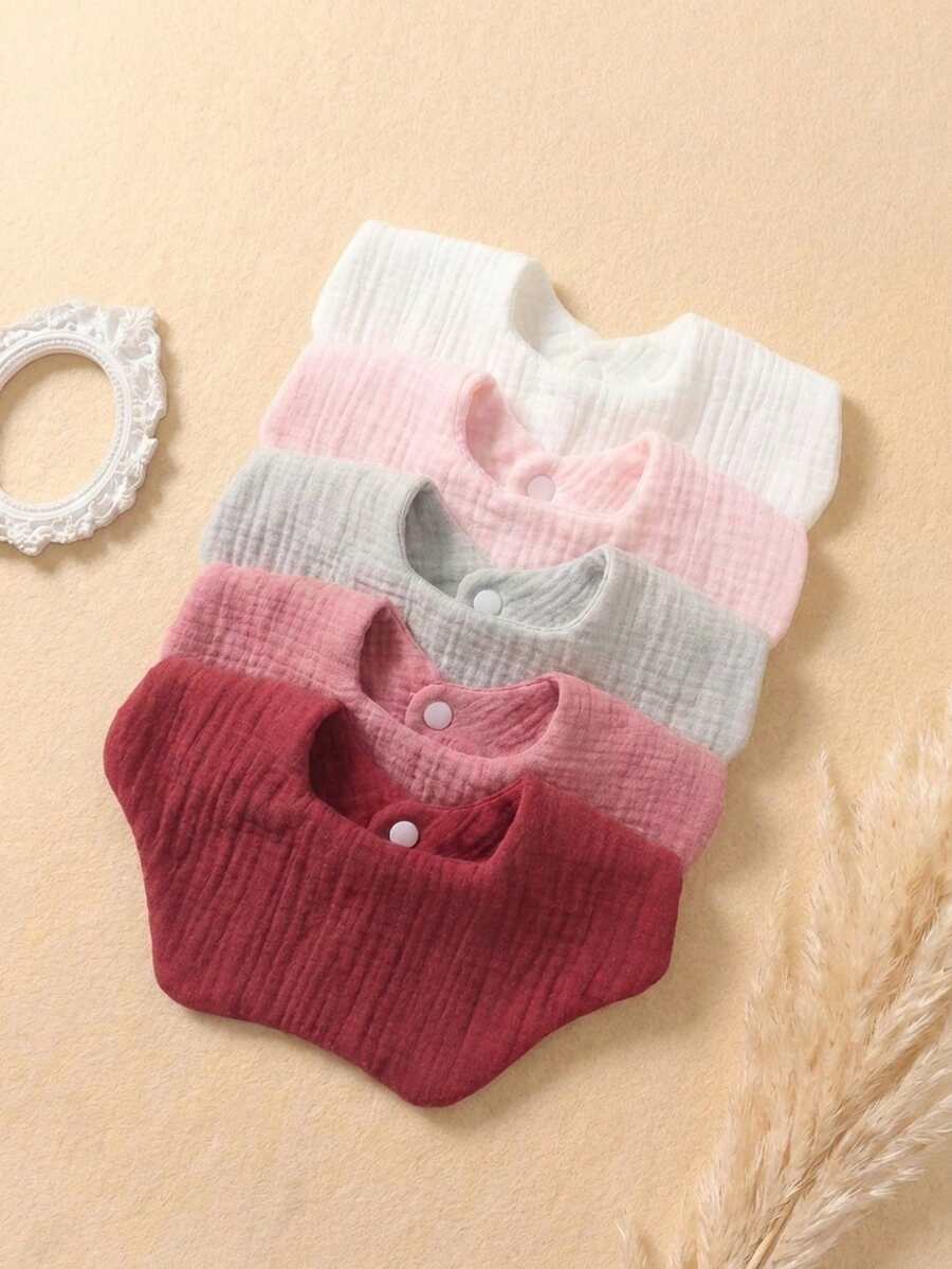 5件/套糖果色棉纱布可爱婴儿围兜,适合日常使用 - 彩色 - 查看 1