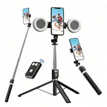 可调节双色温补光自拍杆三脚架，带双补光灯、可调节调光旋钮，适用于化妆、直播、视频、TK、摄影，兼容相机和智能手机，伸缩式手机自拍支架，妇女节礼物 - 66.93 inch - 查看 8