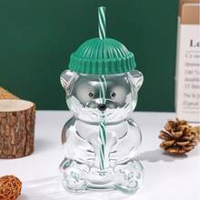 可爱小熊吸管杯，婴儿吸管玻璃杯，蜂蜜小熊吸管杯，萌萌的咖啡奶茶果汁杯，蜂蜜小熊吸管杯，家居派对节日圣诞 - 多色綠 - 查看 1