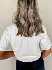 你好 T 恤，西部图案 T 恤，女士休闲圆领短袖简约 T 恤 白色 - 白色 - 查看 2