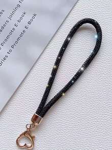 1pc Luxury Rhinestone Studded Phone Wrist Strap/Lanyard With Metal Heart Clasp, Elegant Sparkling Keychain Bag Charm Chain For Women - Multicolor - View 10