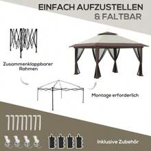 Folding Gazebo 4x4m, Adjustable Height, UV Protection And Voile Curtains, Double Beige Roof For Garden Parties - Camel - View 5