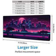 1pc Cyberpunk Neon City Mouse Pad, Futuristic Pink & Purple Night Landscape Desk Mat, Large Non-Slip Office & Gaming Keyboard Pad - Rectangle - View 2