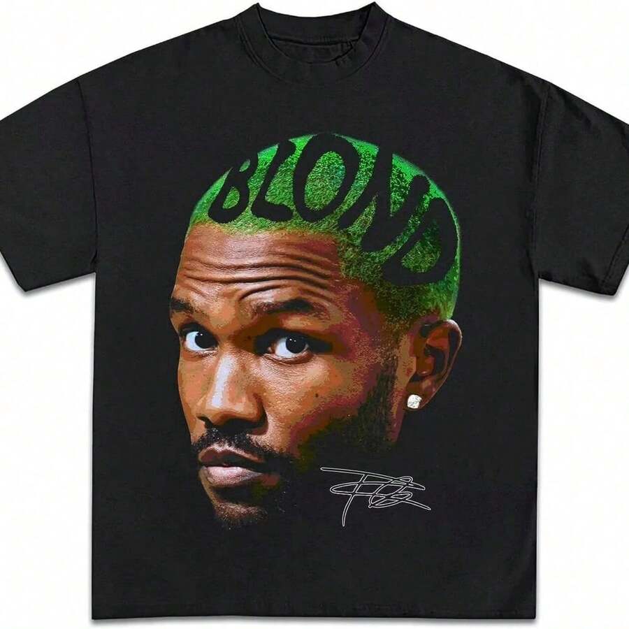 Frank Oceans Shirt Rap Tee Concert Merch Blonds Album Cover Graphic T-Shirt COTTON New Arrival Anime Clothes T Shirts For Men - Black - View 1