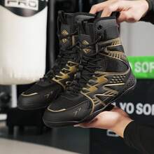 Zapatos de lucha para hombres con peso ligero, zapatos de boxeo Sdtdid hechos de microfibra de ante para gimnasio, levantamiento de pesas, culturismo, entrenamiento, etc. - Negro - Ver 5