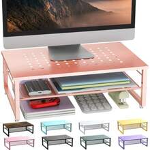 gianotter Organizadores de escritorio y accesorios soporte elevador de monitor de metal de 2 niveles organizador de escritorio para monitor organizador de almacenamiento de escritorio de oficina - Oro Rosa - Ver 1