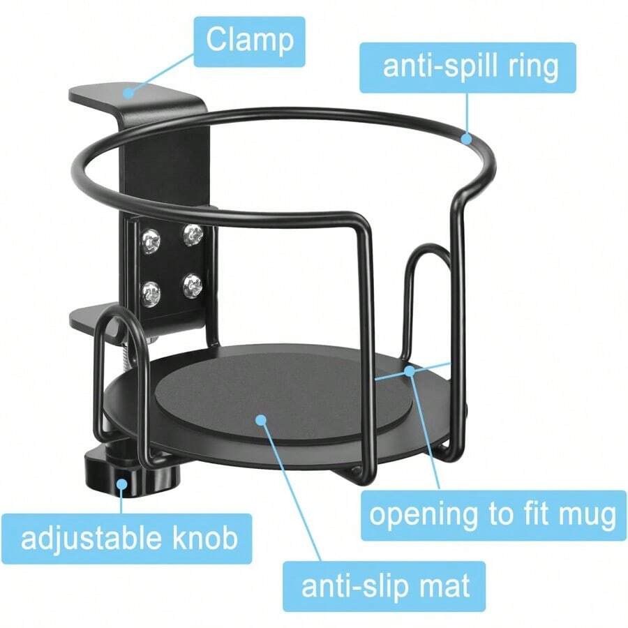 Hayder - Soporte grande para tazas de computadora soporte de mesa de metal antiderrames accesorios de computadora para juegos de oficina y PC compatible con taza universal - negro - Ver 1