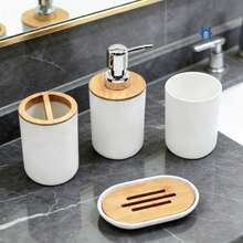 Kit Para Banheiro Com 4 Peças Lavabo Luxuoso Preto ou Branco Com Bambu  Moderno e  Muito Elegante - Branco - Visão 9