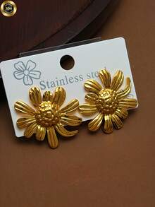 金色不锈钢蜻蜓耳环，女士个性设计，纹理独特，不规则造型，尽显奢华精致，是送给闺蜜的完美生日礼物和节日礼物。 - 金色 - 查看 3