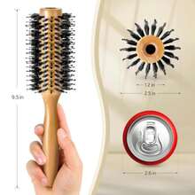 BFWood Round Brush For Blow Out, 12 Inch Natural Wooden Boar Bristle Hair Brush For Blow Drying, Curling, Styling &Amp; Volume - White - 查看 6