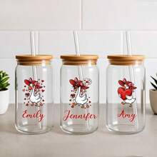 1pc 550ml/18.7oz Personalized Valentine's Day Glass Cup With Lid, Straw, Straw Brush - Romantic Gift For Couples, Suitable For Girlfriend, Women's Birthday, Friends, Mother, Teacher, Girl - Customized Gift, Valentine's Day Present, Thoughtful Gift, Fashionable Drinkware - Transparent - View 7