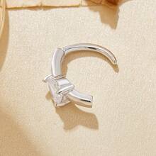 1pc 925 Sterling Silver Heart-Shaped White Cubic Zirconia Navel Ring, Navel Piercing, Navel Bar, Curved Bar, Navel Ring, Gift For Women - Navel Nails - View 7