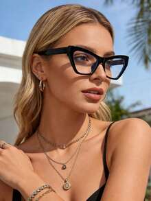 1pc Retro Black Frame Lightweight Glasses, Suitable For Square/Round Face, Unisex Fashion Eyewear - Multicolor - View 4