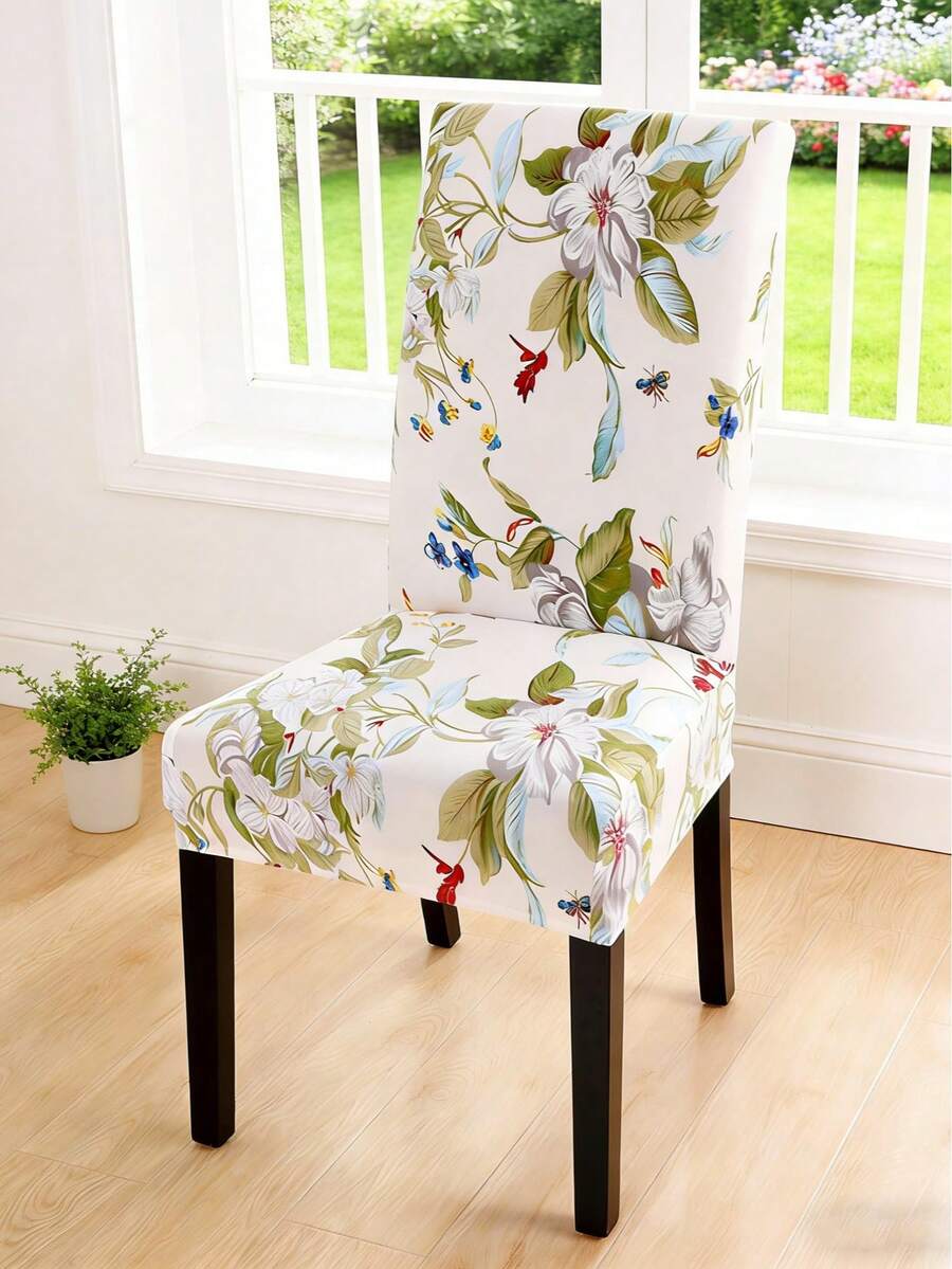 1/2/4/6pcs Printed Milk Silk High Back Chair Covers, Random Pattern Cutting, Modern Polyester Stretch Dust-Proof & Washable Slipcovers For Living Room, Dining Room, Bedroom - Multicolor - View 1
