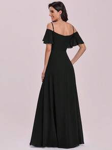 Women's Elegant Off-Shoulder Split Hem Dress, Graceful Summer - Black - View 3