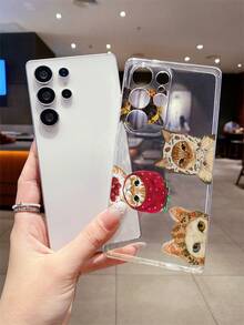 1pc Strawberry Floral Bandana, Cat Pattern Transparent Soft TPU Shockproof Anti-Scratch Anti-Fingerprint Phone Case, Camera Lens Protection Compatible With Samsung, Nothing, Pixel, INFINIX, Redmi - Multicolor - View 5