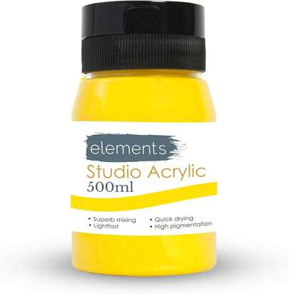Elements 500ml Acrylic Paint 500 Ml Tub - Quick Drying Acrylic Paints With High Pigment And Vibrant Colour Pigment Med Yellow