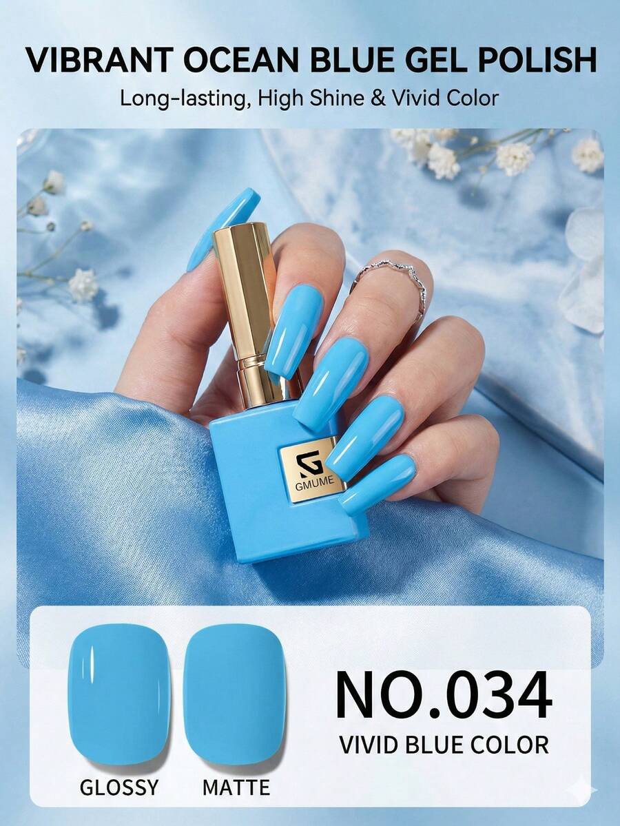 16ml Sky Blue Gel Nail Polish Baby Blue Color For Winter Ice Snow Theme Spring Cloud Nail Art DIY Manicure Soak Off UV LED Gel Lacquer Bottle Matches Color - 天藍色 - 查看 1