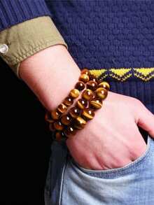 1条虎眼石串珠手链，天然圆形石珠手工瑜伽能量手链，时尚休闲饰品礼品