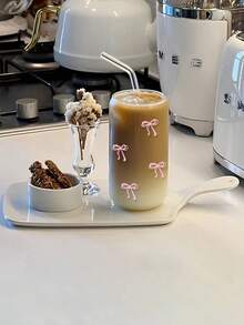 1个粉色蝴蝶结印花玻璃杯，含杯盖和吸管。可重复使用的咖啡杯。大容量奶茶/饮料杯。便携式户外水瓶。生日礼物、节日礼物、圣诞惊喜。 - 彩色 - 查看 8