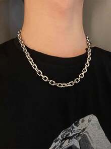 1pc Fashionable Titanium Steel Handmade Necklace, Unisex Necklace Suitable For Couples - Silver - View 3