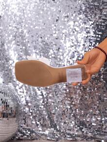 2026 New Square Toe Sexy Transparent Chunky Heel Bow Slip-On Minimalist Fashion Women High Heel Sandals - Beige - View 2