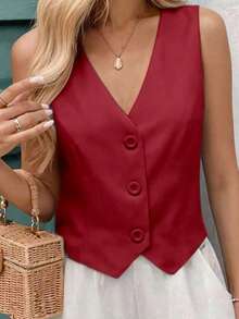 MICHELEE Elegant Women's Vest With V-Neck And Button Closure - Burdeos - Ver 4