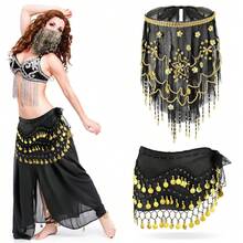 Belly Dance Sequin Decorated Veil And Coin Tassel Waist Accessories Set, For Stage Performance, Party, Dance - Multicolor - View 14