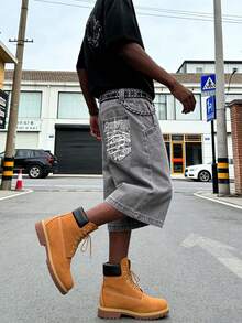 男士休闲牛仔5英寸刺绣印花短裤，夏季时尚