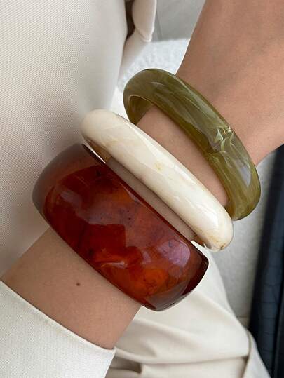 1件波西米亚几何弧形扎染树脂手镯，奢华休闲派对婚礼节日男女通用魅力树脂手镯礼物（轻微瑕疵和颜色差异属于正常现象）